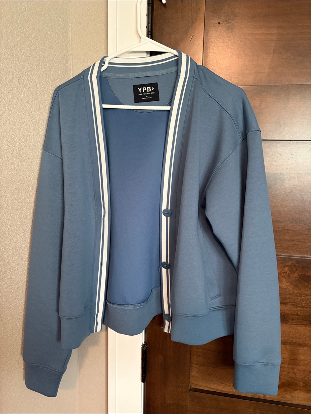 YPB Women's Blue Striped-Trim Cardigan Sweater